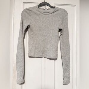 AGOLDE Alma shrunken crewneck grey long sleeve ribbed top